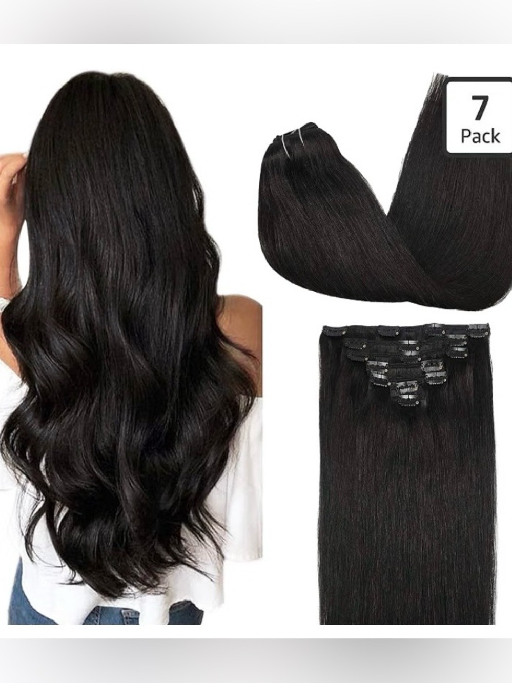 GOO GOO Clip in Hair Extensions Brazilian Human Hair 20 Inch 120g 7Pcs #B1 Black